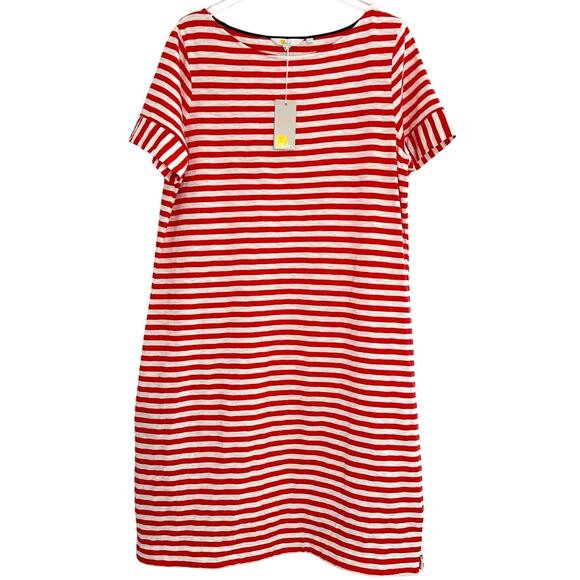 Boden Darcey Jersey Tunic Dress Women 14L Red White Striped Short Sleeve New - Picture 2 of 9